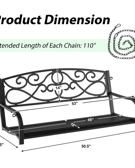 Metal Porch Swings 2 Person Outdoor Hanging Garden Bench with Sturdy Chains