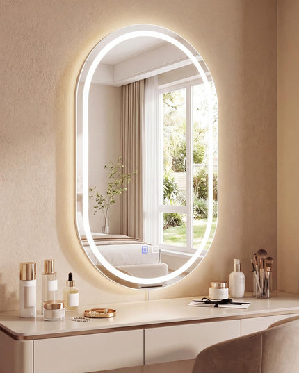 GIANTEX 20" x 32" Capsule Bathroom Mirror with Front-Lit & Backlit