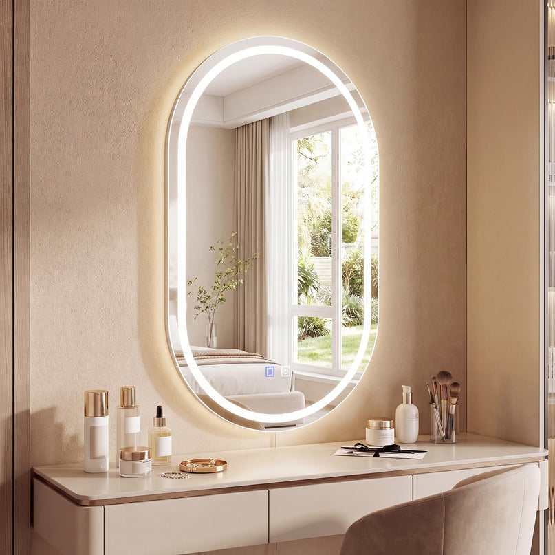 GIANTEX 20" x 32" Capsule Bathroom Mirror with Front-Lit & Backlit
