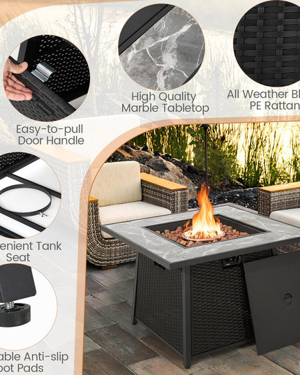 Giantex 35" Rattan Propane Gas Fire Pit - Outdoor Gas Fire Table