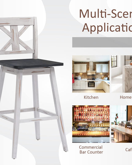 360 Degree Rubber Wood Bar Chairs, Vintage Bar Stools for Home, Restaurant & Pub