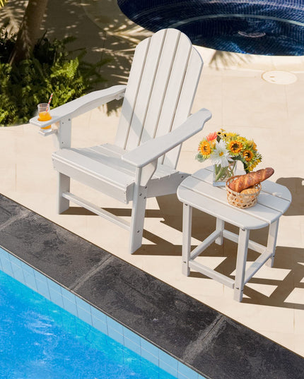 Adirondack Chair with Side Table, Outdoor Fire Pit Chair Set with End Table, White