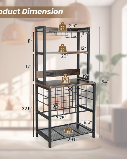 Giantex Bakers Rack with Storage Hutch, Power Outlet & USB Port, Coffee Bar 24-Bottle Wine Rack & Glass Holder
