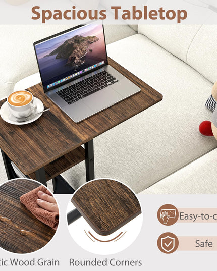 Giantex C Shaped End Table with Charging Station and Wheels
