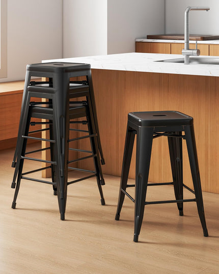 Giantex Metal Backless Bar Stools Set of 4, 24" Industrial Counter Height Bar Stools w/Cut-Out Handle, Footrest