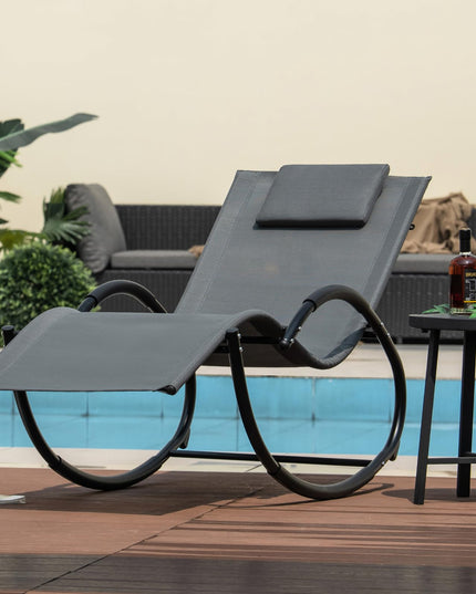 Giantex Outdoor Rocking Lounge Chair, Zero Gravity Rocking Chair with Removable Headrest, Breathable Backrest & Seat