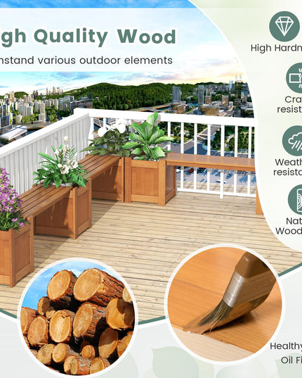 Banc d'extérieur 2-en-1 Giantex avec 2 jardinières surélevées