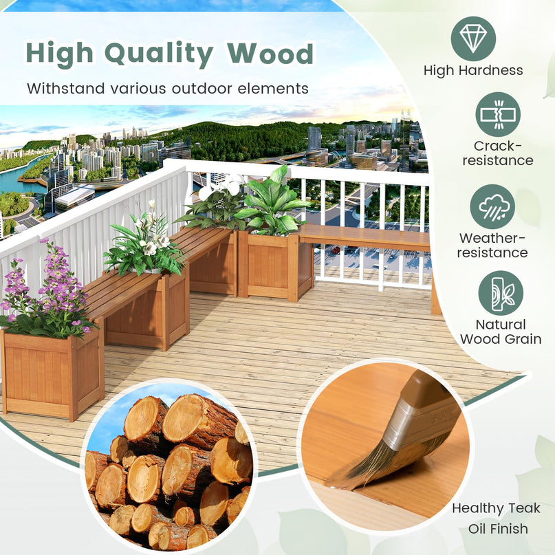 Giantex 2-in-1 Outdoor Bench with 2 Raised Garden Beds