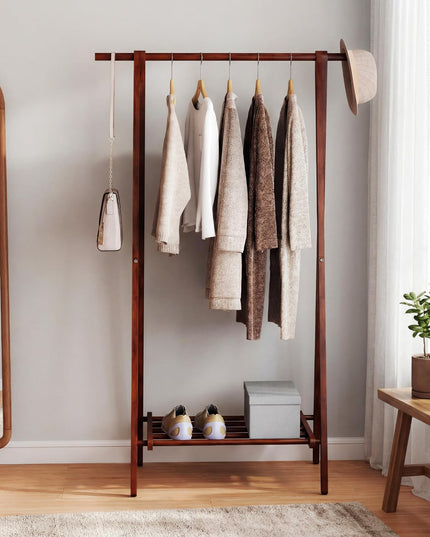 Portant à vêtements Giantex en bois d'hévéa massif avec étagère de rangement pour vêtements, chapeaux, sacs à main