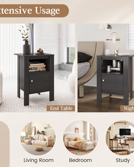 Giantex Farmhouse Nightstand Set of 2, Bedside Table w/Open Shelf & Cabinet