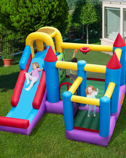 5-in-1 Inflatable Bounce Castle, Giant Blowup Jumping House with Slide for Kids w/735W Air Blower