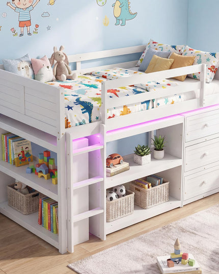 Giantex Loft Bed Twin Size with LED Lights for Boys Girls