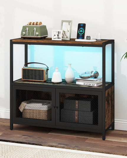 Giantex Wine Cabinet with LED Lights | Industrial Buffet Sideboard w/Charging Station