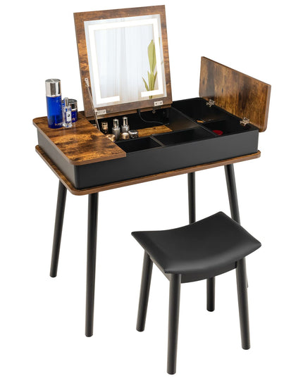 CHARMAID Vanity Desk with 3-Color Lighted Flip Top Mirror