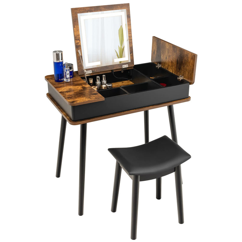 CHARMAID Vanity Desk with 3-Color Lighted Flip Top Mirror