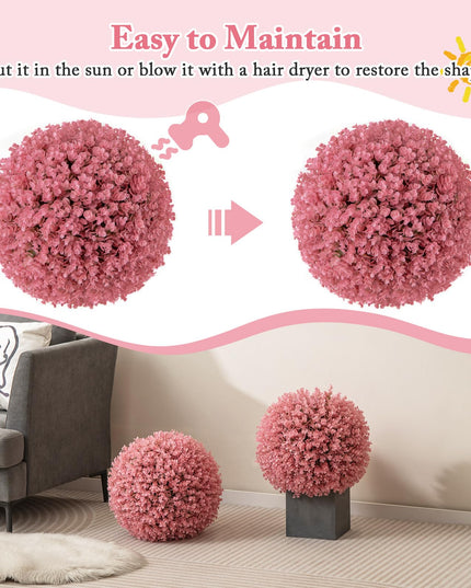 Giantex 2 PCS Artificial Plant Topiary Ball, 17.5'' Pink Faux Eucalyptus Decorative Balls for Wedding Home Decor