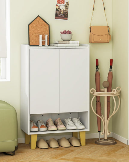 Giantex 5-Tier Shoe Cabinet with Doors, Faux Marble Shoe Rack Organizer with Anti-Tipping Kit & Flat Tilting Storage Shelves