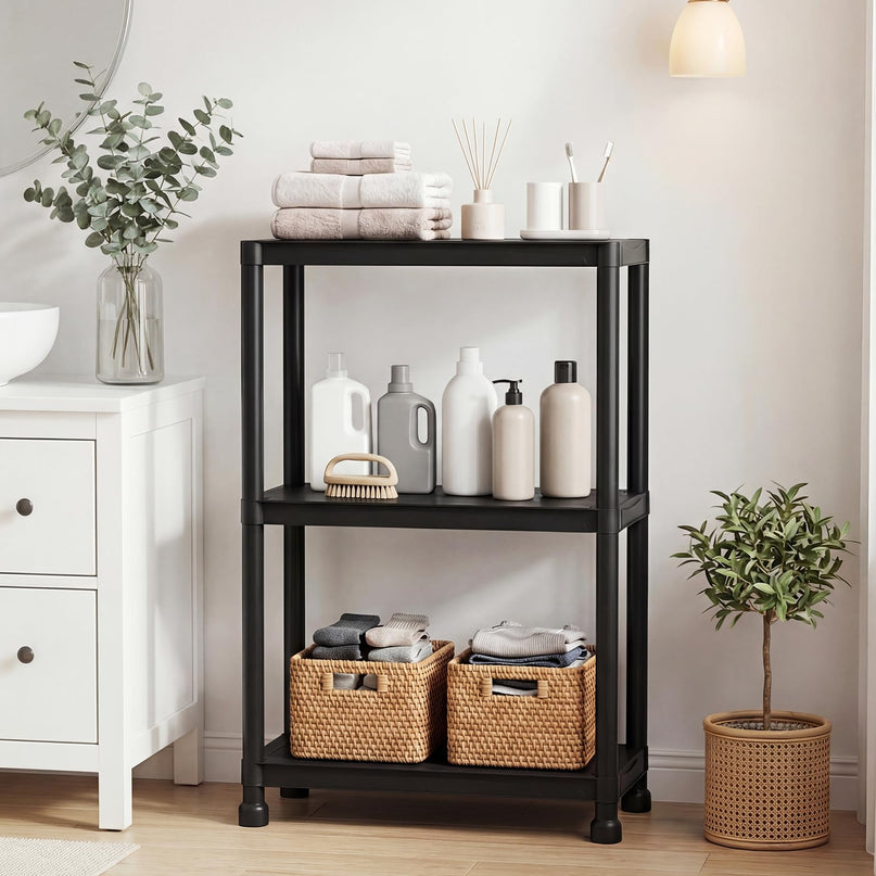 Giantex 3-Tier Heavy-Duty Plastic Storage Shelves（24” x 12.5” x 37”）