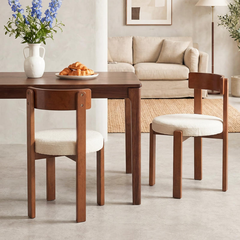 Giantex Wooden Dining Chairs Set of 2/4 Teddy Fleece Upholstered Boucle Kitchen Chair