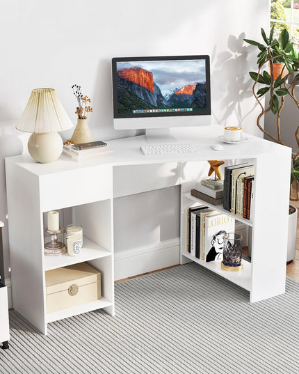 Giantex White Desk with Drawer 48 Inch Corner Desk