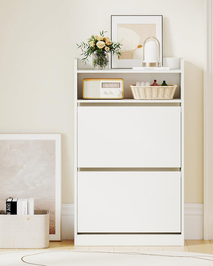 Giantex Shoe Cabinet with 2 Flip Drawers Freestanding Narrow Shoe Organizer Cabinet