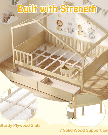 Lit de maison complet Giantex avec tiroirs pour enfants garçons filles