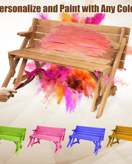 Giantex Wooden Picnic Table Set, 2 in-1 Folding Picnic Bench Set Transforming Interchangeable