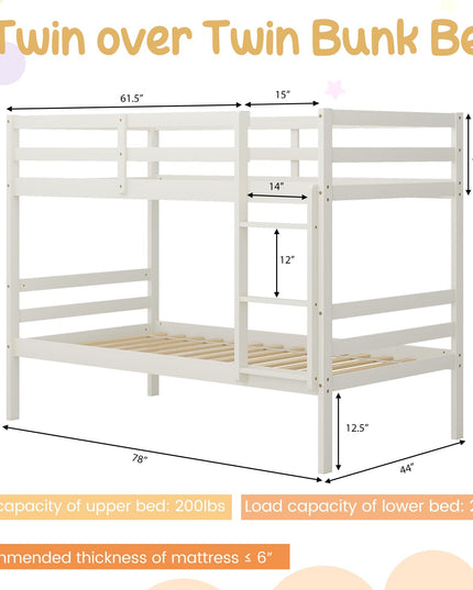 Giantex Bunk Bed Twin Over Twin White, Solid Wood Bunk Bed