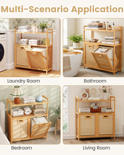 Giantex Double Tilt Out Laundry Hamper w/2-Tier Storage Shelf