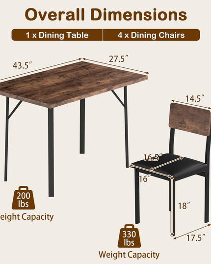 Giantex Industrial Kitchen Table and 4 PU Leather Upholstered Chairs with Metal Leg