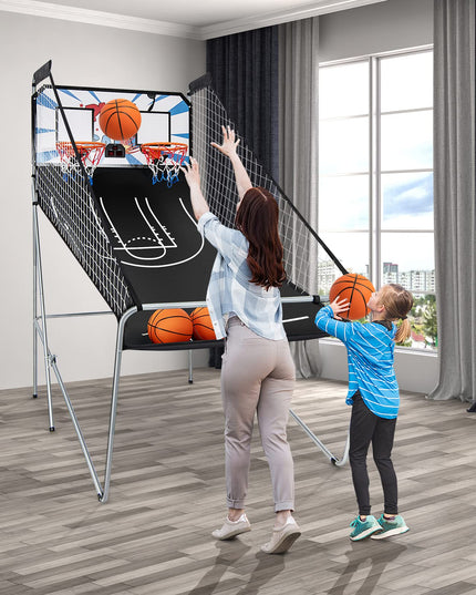 Foldable Basketball Arcade Game, 8 Game Options, Electronic Double Shot 2 Player w/ 4 Balls and LED Scoring System