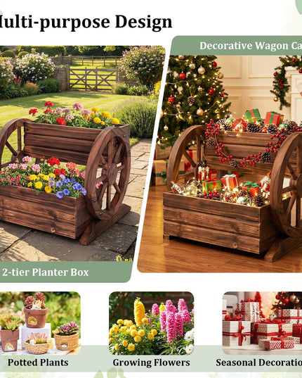Jardinière en Bois Giantex en Forme de Chariot pour Fleurs, Herbes et Légumes