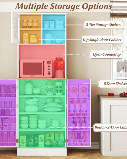 Giantex 67" Tall Pantry Cabinet w/Microwave Countertop