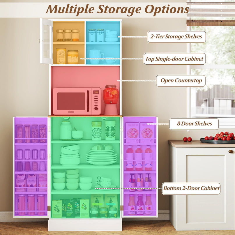 Giantex 67" Tall Pantry Cabinet w/Microwave Countertop