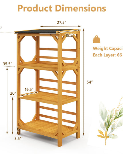 Giantex Plant Stand with Roof - 54'' Outdoor Storage Shelves, 3-Tier Wooden Plant Rack with Weatherproof Asphalt Roof