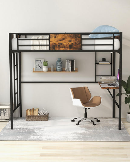 Metal Twin Loft Bed with Desk and Storage Shelf - Giantex