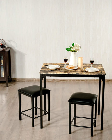 3 Pcs Dining Table and Chairs Set with Faux Marble Tabletop 2 Chairs