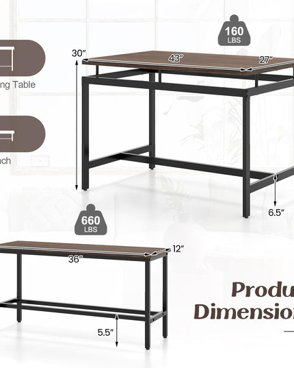 Giantex Kitchen Table Chairs Set of 3 - Dining Table Set for 4 with 2 Benches
