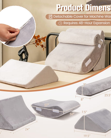 Giantex 4PCS Orthopedic Bed Wedge Pillow Set, Post Surgery Memory Foam Pillows for Sleeping(Grey)