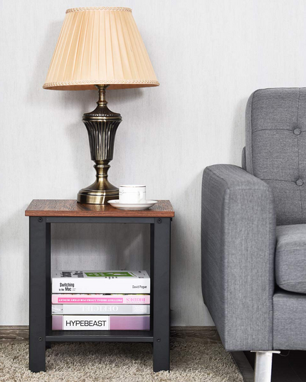 Giantex Nightstand Side Table 2-Tier W/Adjustable Feet, Storage Shelf and Metal Frame