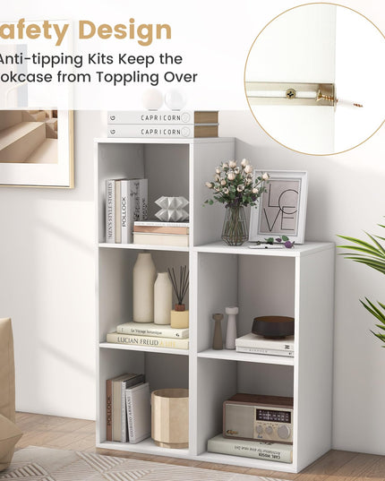 Giantex 2-Cube Bookcase, White Cubby Bookshelf w/Back Guardrail & Anti-Tipping Kits