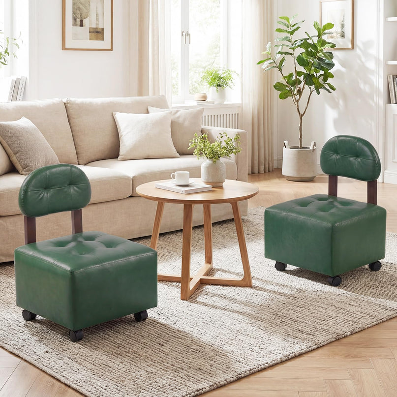 Giantex Small Modern Square Rolling Footrest Stools Set of 2