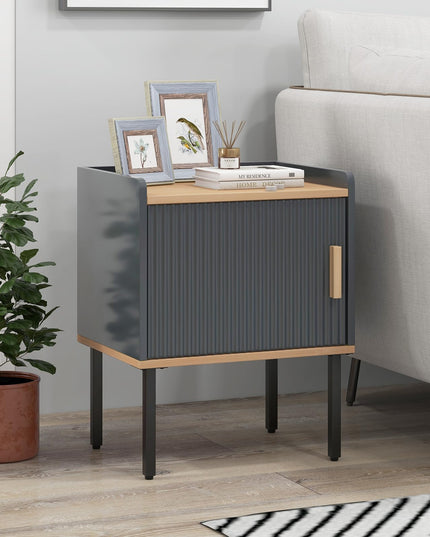 Giantex Table de Chevet avec Rangement, Table de Chevet avec Armoire à Porte Unique, Petit Espace, Gris