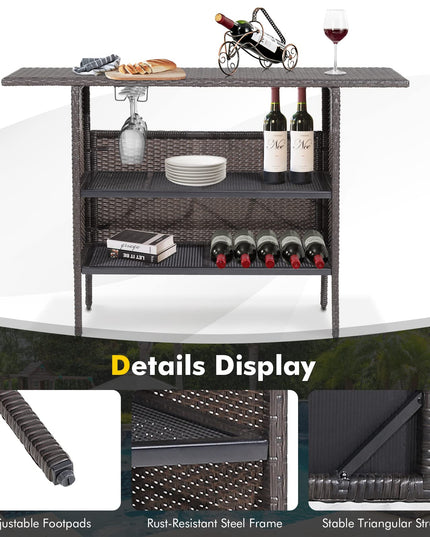 Outdoor Patio Rattan Wicker Bar Counter Table
