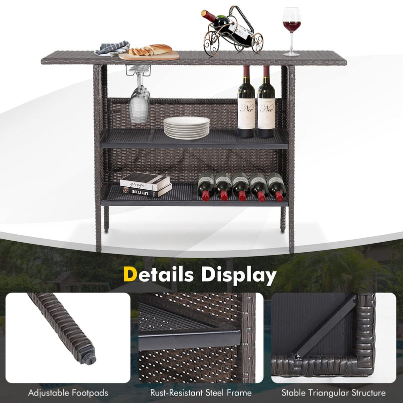 Outdoor Patio Rattan Wicker Bar Counter Table
