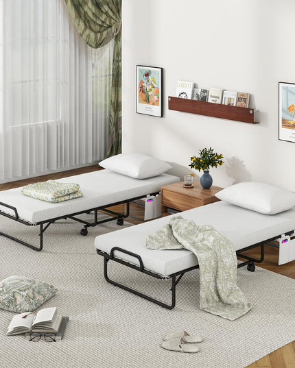 Giantex Folding Bed with Mattress and Top Pillow, Cot Portable Guest Bed w/Metal Frame, 75" x 31"