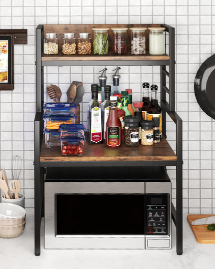 Giantex 3-Tier Microwave Stand, Space-Saving Microwave Oven Rack with 2 Open Shelves & Heavy-Duty Metal Frame