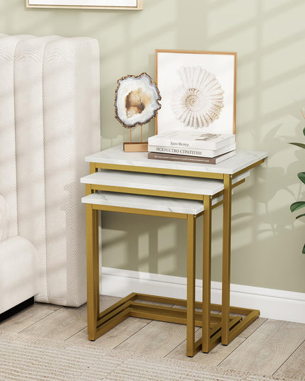 Giantex Nesting Coffee Table Set of 3 w/Faux Marble Tabletop & Heavy-Duty Metal Frame