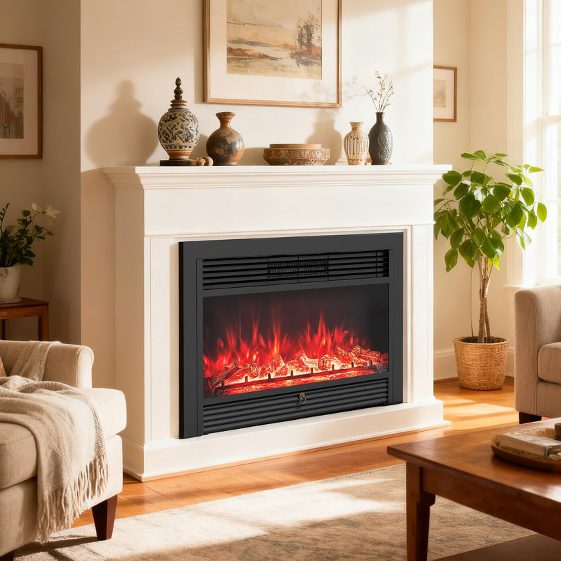 Giantex Insert de cheminée électrique encastrable/mural de 84 cm avec chauffage 750/1500 W
