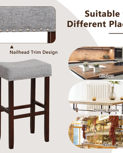 Giantex 29.5" Bar Height Bar Stools Set of 4 - Backless Saddle Barstools with Nailhead Linen Foam Seat